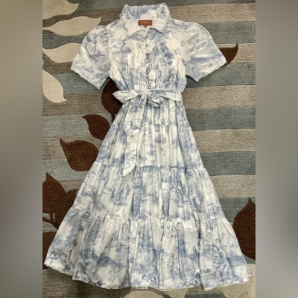 JessAkae Easter Daybreak Short Sleeve Tiered Midi Dress Parisian Print - Picture 2 of 12